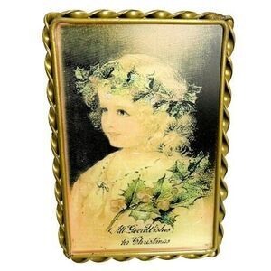 VTG Luminary Votive Christmas  Light Candle Holder  Angelic Girl Portrait Tea